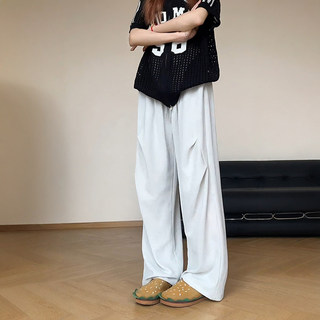 弹力褶皱冰丝裤男士夏日轻薄裤子超轻速干垂感空调直筒弯刀伞兵裤