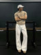 Long high-waisted white jeans for boys in the summer, American style drapey wide-leg scimitar pants, fitness lift-up boot-cut pants