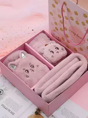 Gloves Winter female tide Korean version of velvet flip student cute ins thick warm writing Net red plush gloves