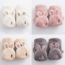 Gloves female winter Korean version of Joker ins cute girl student cute rabbit flip finger plush plus velvet gloves