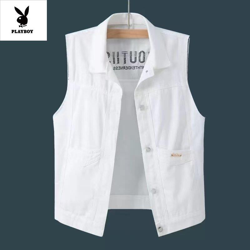 Playboy Summer Short Vest Top Embroidered White Denim Vest Jacket Spring and Summer Trendy Fashion