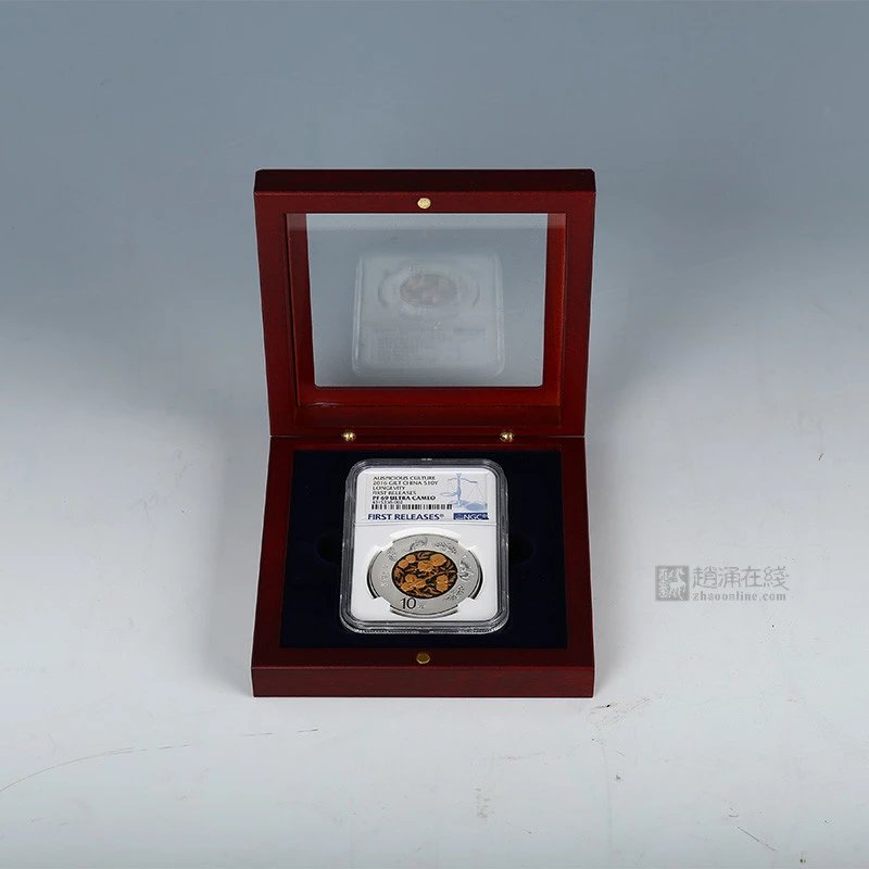 German Beacon Peach Wood Glass Mirror Dog Year Commemorative Coin 2018 Single coin collection Box gift box