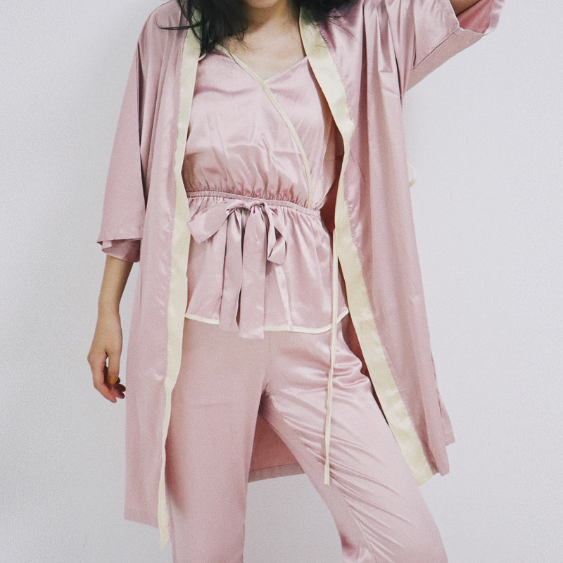 Customized PJ peach home simulation silk temperament backless camisole home service shorts nightgown pajamas set Western style