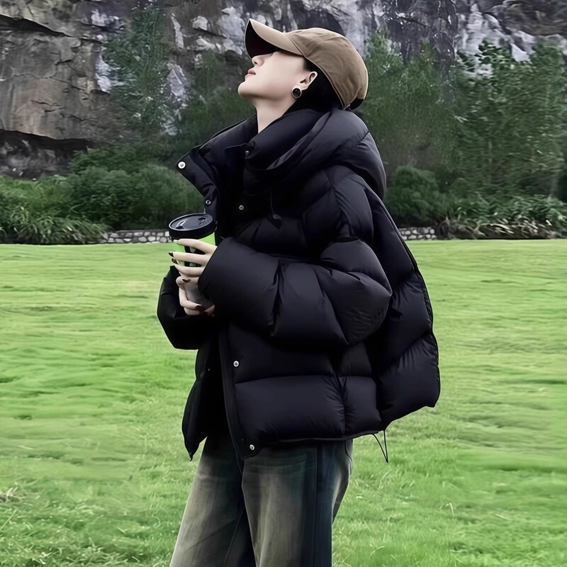 Puff Turtle down Jacket for Women, Short Style, 2026 Winter New Model, White Duck Down, Petite Size, Black Puffer Coat