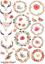 (Uncut) Pocket stickers homemade A4 sulfuric acid paper matte self-adhesive wreath plant watercolor 15