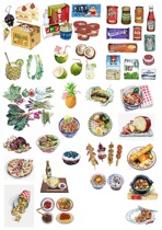 (Uncut) Pocket stickers homemade A4 sulfuric acid paper matte self-adhesive gourmet watercolor food 15