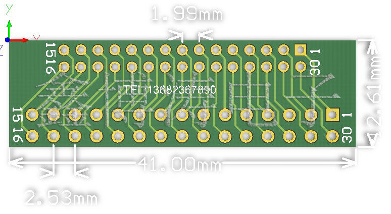 双排针PCB电路板2.0mm/2.54mm互转板15P/30P测试板焊线板