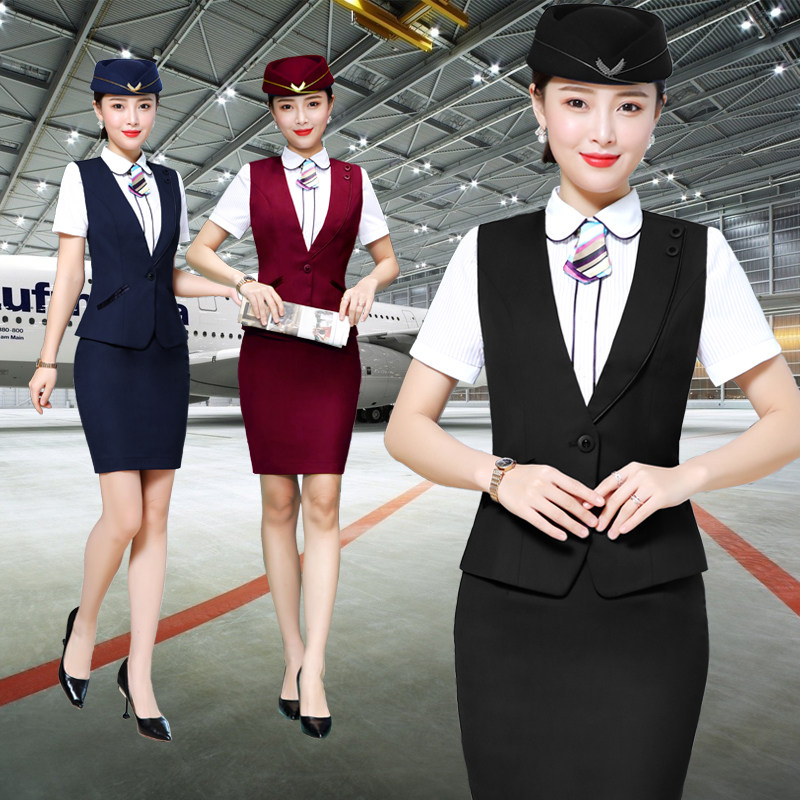 Air attendant uniform female professional suit stylish short sleeves summer air ride hotel front desk restaurant beauty salon suit