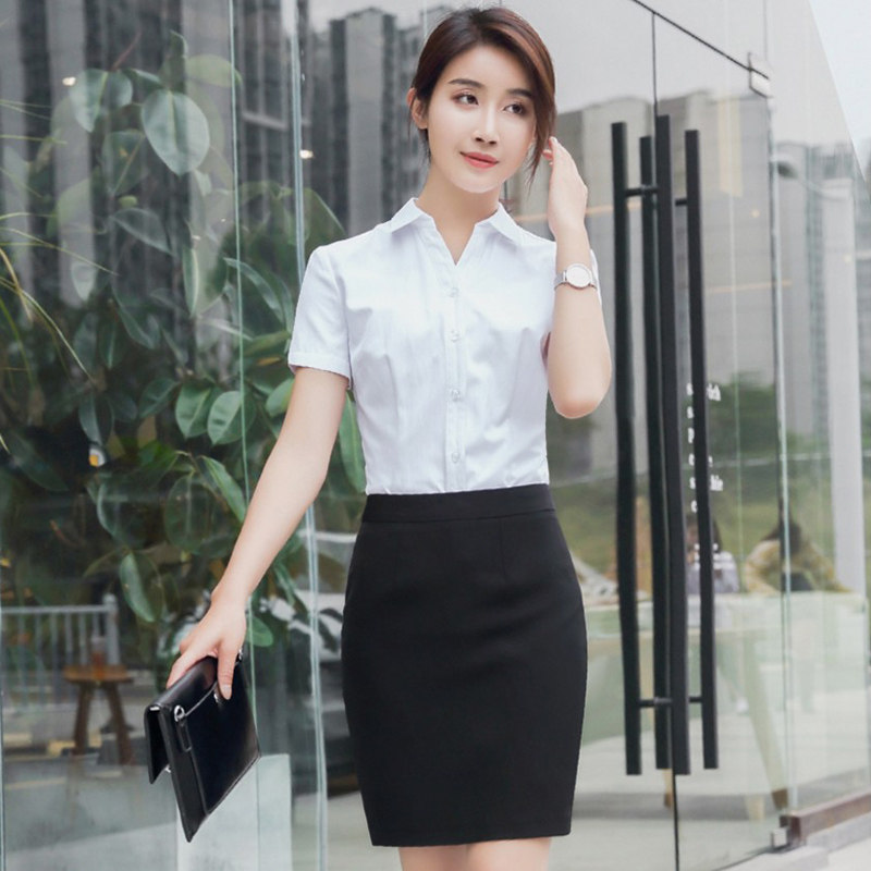 Fashion V Collar Short Sleeve Occupational Ol Shirt Inch Suit Women Summer Catering Hotel Attendant Ktv Guest Room Work Clothes