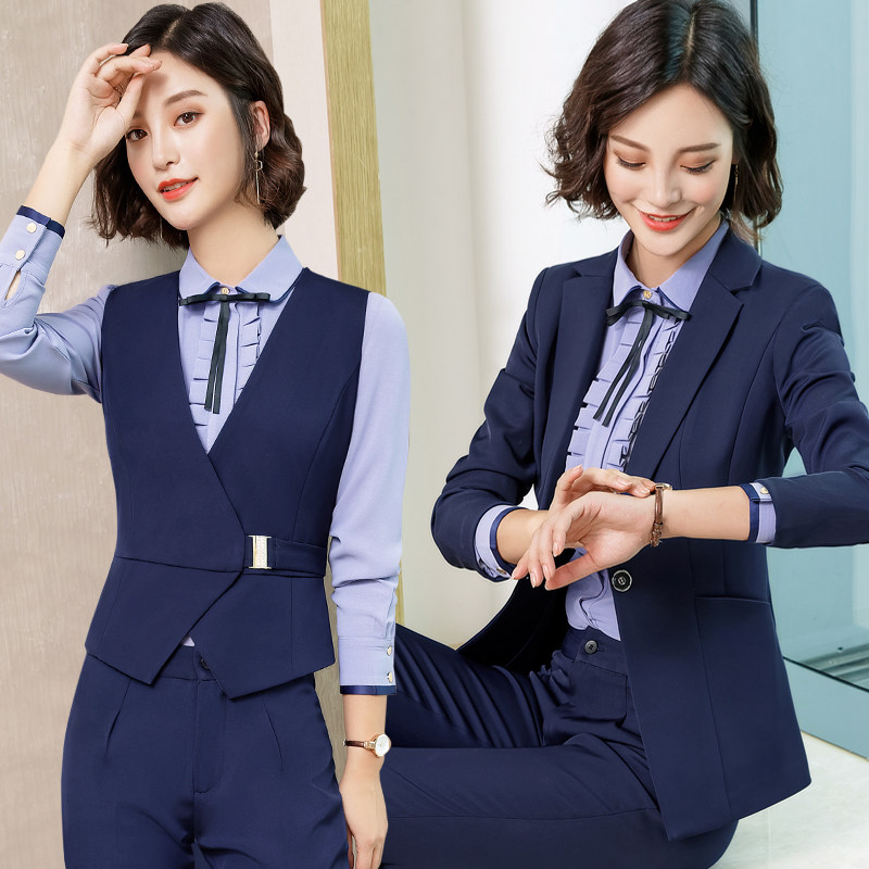 Working clothes women's autumn and winter suit fashion temperament long sleeve suit white collar dress hotel work clothes interview work clothes