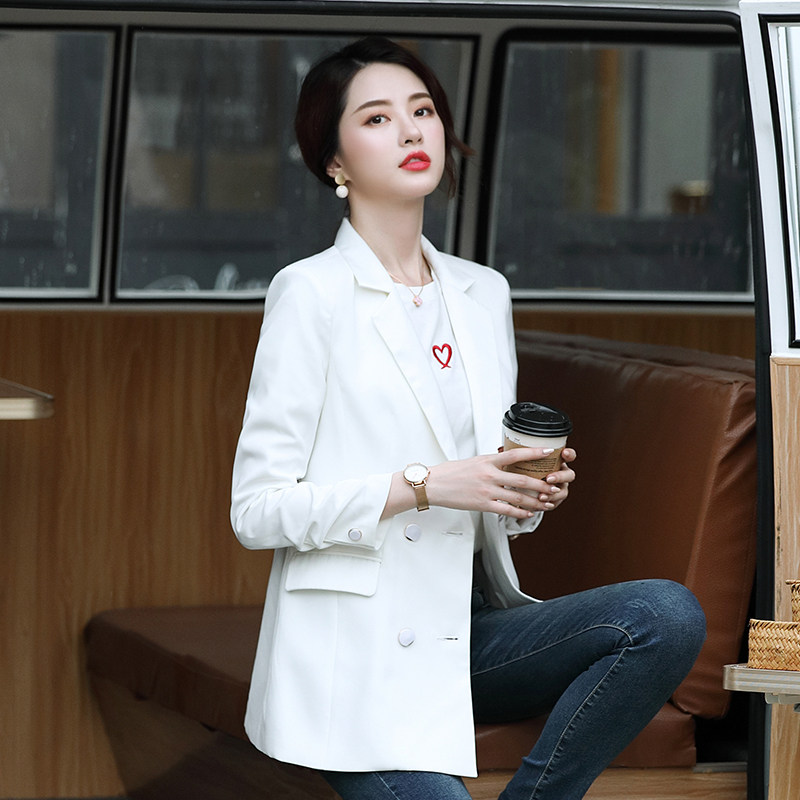 2019 new autumn and winter women's professional white collar workwear casual 100 hitch lady Korean version overalls white positive dress jacket