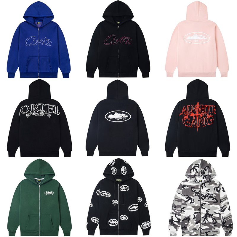 Corteiz Alcatraz American-Style Hoodie Zip-Up Sweatshirt for Men and Women, High Street Loose Fleece Top Cardigan Long Sleeve