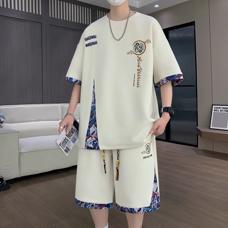 Plus Size 150kg Chinese Style Sports Suit Summer Youth Ice Silk Splicing Short-Sleeved Sports Set Loose Short t Plus Size 150kg Chinese Style Sports Suit Summer Youth Ice Silk Splicing Short-Sleeved Sports Set Loose Short t