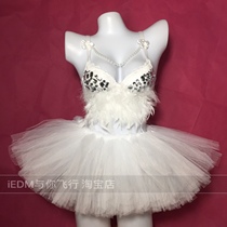 Pearl tassel feather luminous bra led bra disco music festival edm suit luminous tutu performance costume