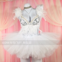 Glowing Feather Tassel Bra Performance Dress Dress Womens ravebra White Hair Split Bar Hi Clothing edm
