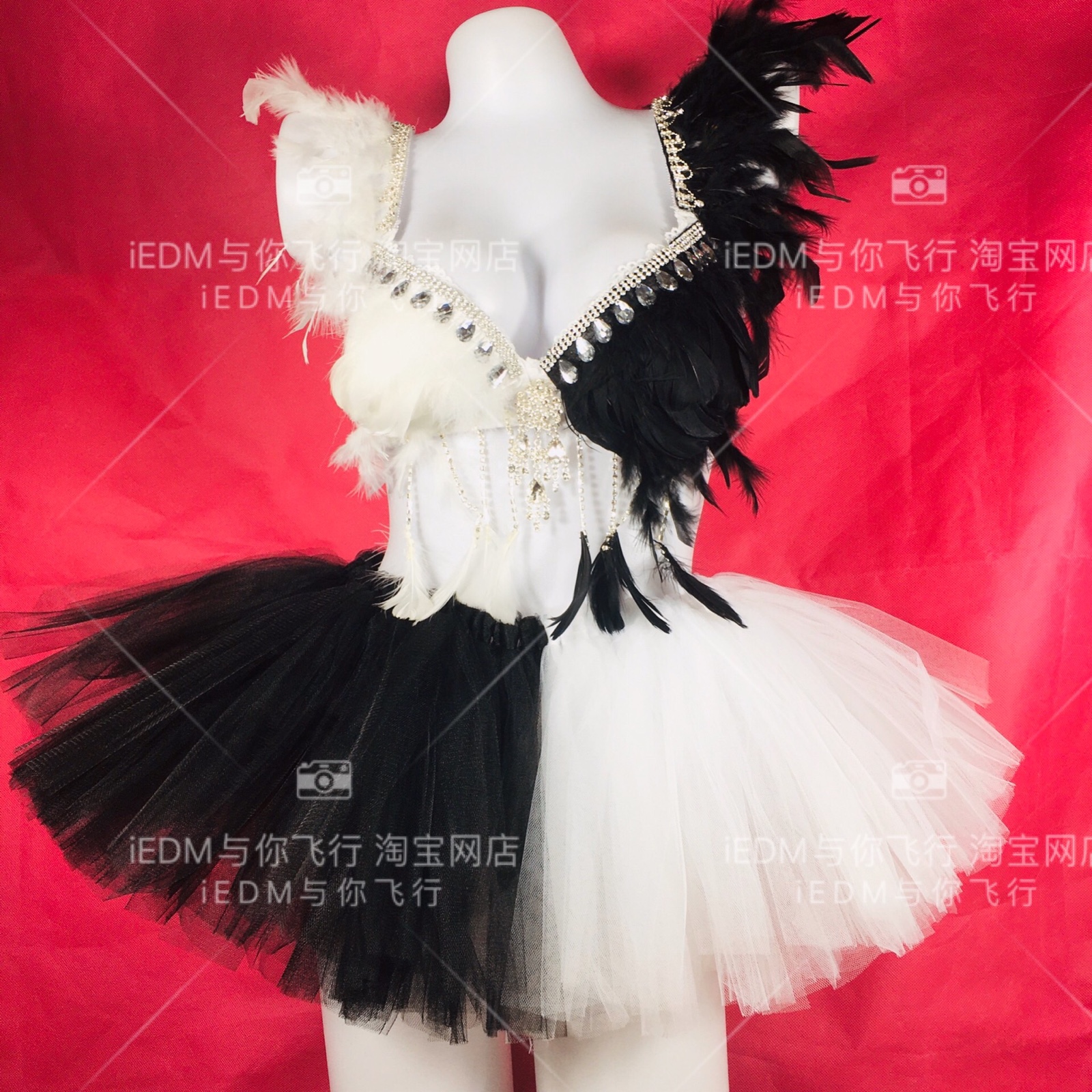 Costumes half black and half white luminous bra luminous skirt suit rave dance music festival led bra black and white skirt