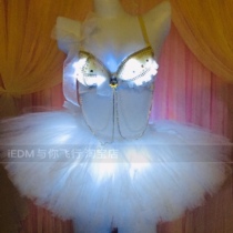 Ribbon luminous bra set fairy skirt rhinestone pendant performance clothing bar trampoline glowing clothing tutu two-piece set
