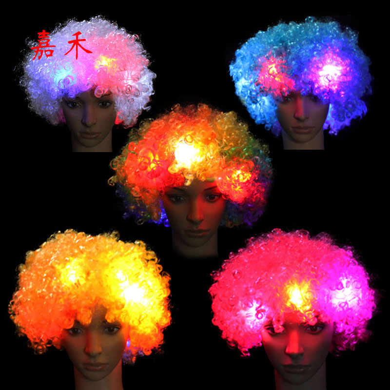 American Luminous Wig Led Light-Up Headgear Hat Afro Wig Flashing Headwear Clown Wig Atmosphere Prop American Luminous Wig Led Light-Up Headgear Hat Afro Wig Flashing Headwear Clown Wig Atmosphere Prop