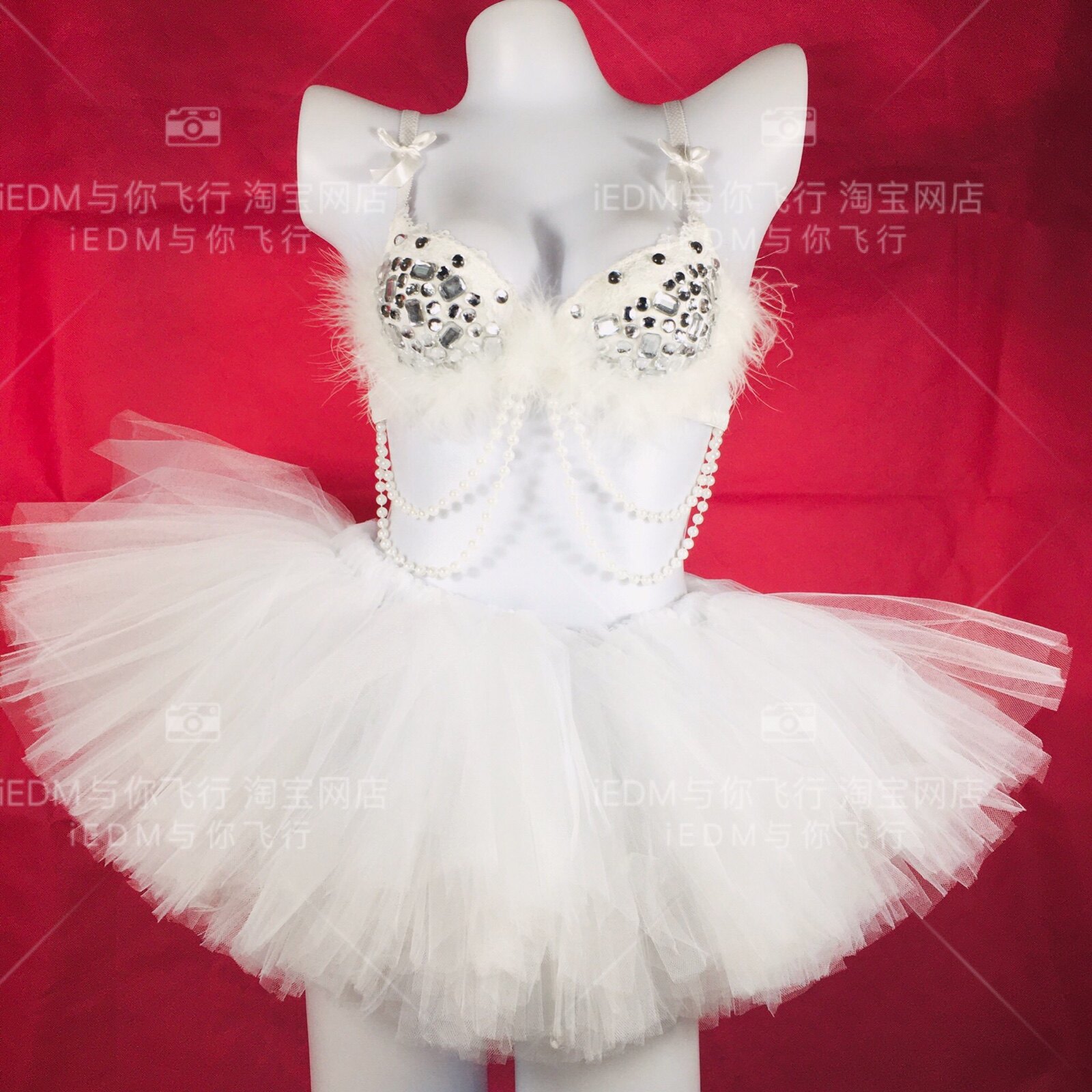 Feather bra top sling pearl pendant luminous suit bungee edc electric syllable festival TML flash skirt costume