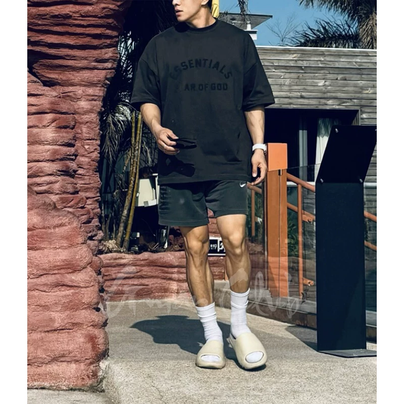 FOG Essentials тяжелая короткая футболка Gman High Street контрастный цвет хлопок 2024 весна 100% хлопок круглый вырез универсальная для всех сезонов