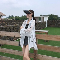 2020 summer long personalized printed sunscreen women's loose thin long sleeve chiffon cardigan outside lining clothes
