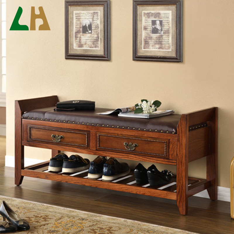 American-style solid wood shoe changing stool shoe cabinet shoe rack storage stool storage stool door entrance can sit on the shoe rack