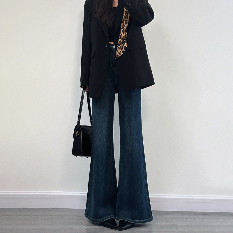 It:Chocoolate Dark Blue Flared Jeans for Women, New Summer Style, Thin Tencel Material, Slimming Bell-Bottom Pants