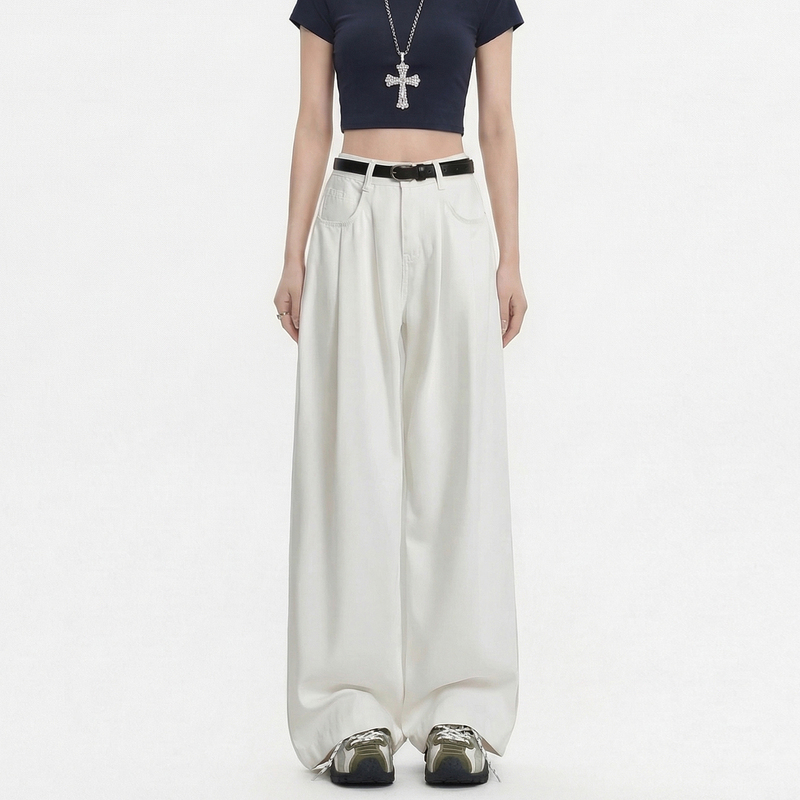 Chocoolate White Three-Proof Wide-Leg Jeans for Women, Summer 2026 New Style, Loose Fit, Slimming, Floor-Length Pants