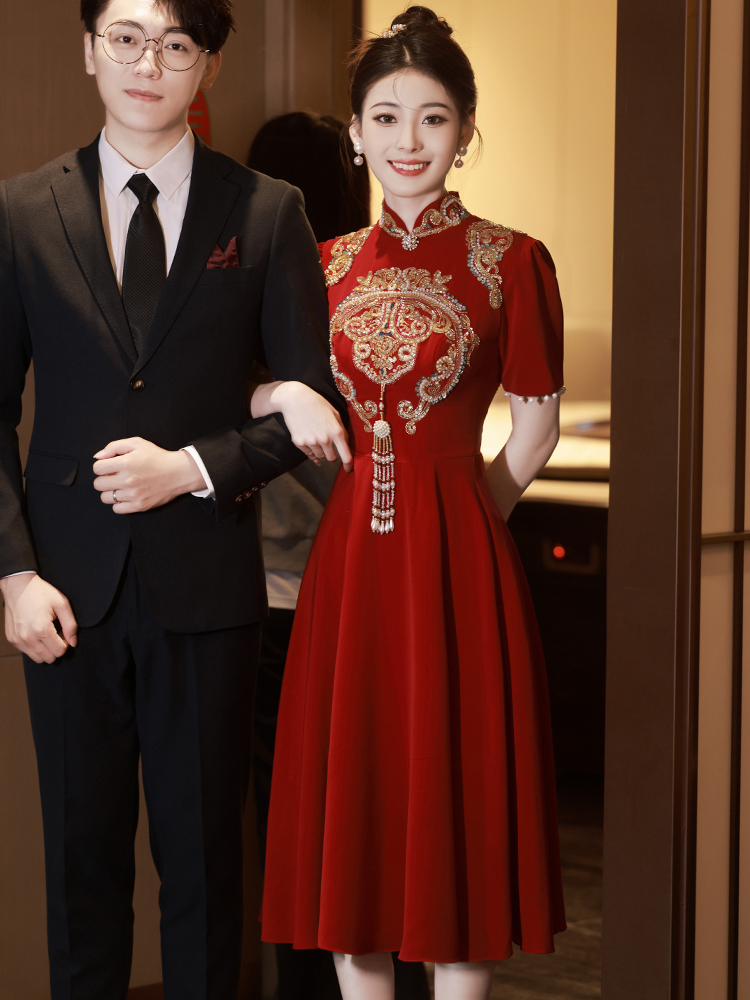  S+Burgundy, long, mid-length, with short sleeve   - $3.15 