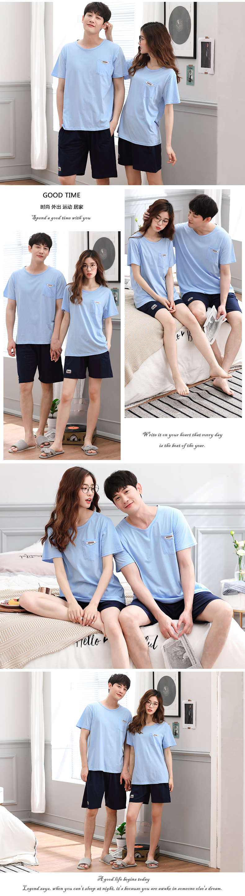 Mùa hè cotton ngắn tay vài bộ đồ ngủ nam giới và phụ nữ béo mm 200 kg lỏng cộng với phân bón XL mỏng hai mảnh phù hợp với đồ bộ mùa hè cho nam nữ