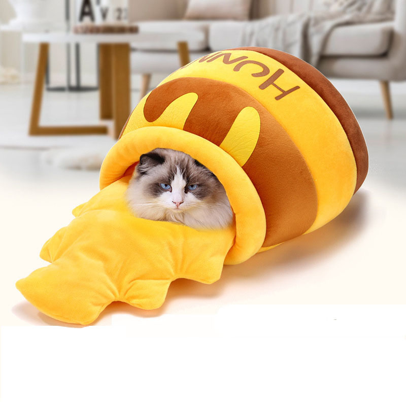 Honey can cat nest warm Winni Panda's nest with red deep sleep enclosed cute cat dens