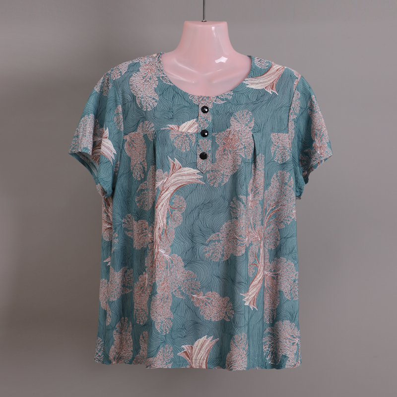Middle-Aged and Elderly Summer Clothing, Ice Silk T-Shirt, Extra Large Size for Mothers, Short-Sleeved, Plus Size, Belly-Covering, Loose-Fitting Grandma Top 140kg