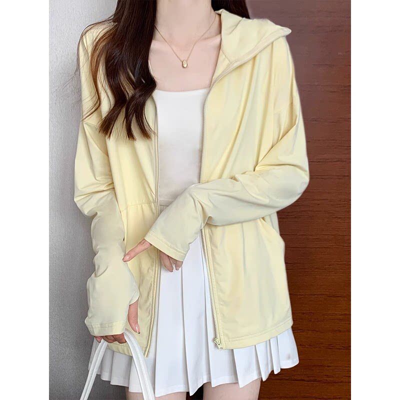 Cream-Colored Sun Protection Clothing for Women, 2025 New Style, Loose-Fitting, Ice Silk, Breathable, Versatile, Thin Cardigan, Sun Protection Jacket, Top