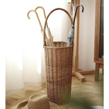 Japanese style wicker umbrella storage bucket household door umbrella storage rack rattan woven clothing basket handheld storage basket