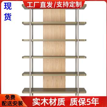 北欧烤漆书架不锈钢置物架现代简约落地书柜简易储物架实木收纳柜