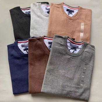 New autumn and winter versatile sweaters for men, fashionable and casual solid color round neck cotton comfortable pullover embroidered sweaters for men New autumn and winter versatile sweaters for men, fashionable and casual solid color round neck cotton comfortable pullover embroidered sweaters for men