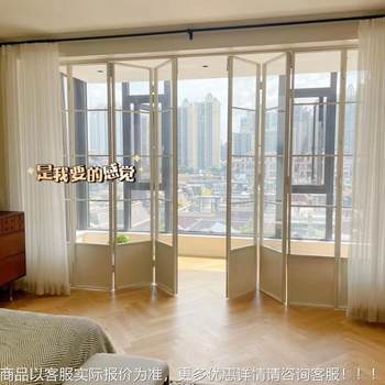 Extremely narrow french retro folding door partition sliding door titanium magnesium aluminum alloy bathroom kitchen balcony glass door