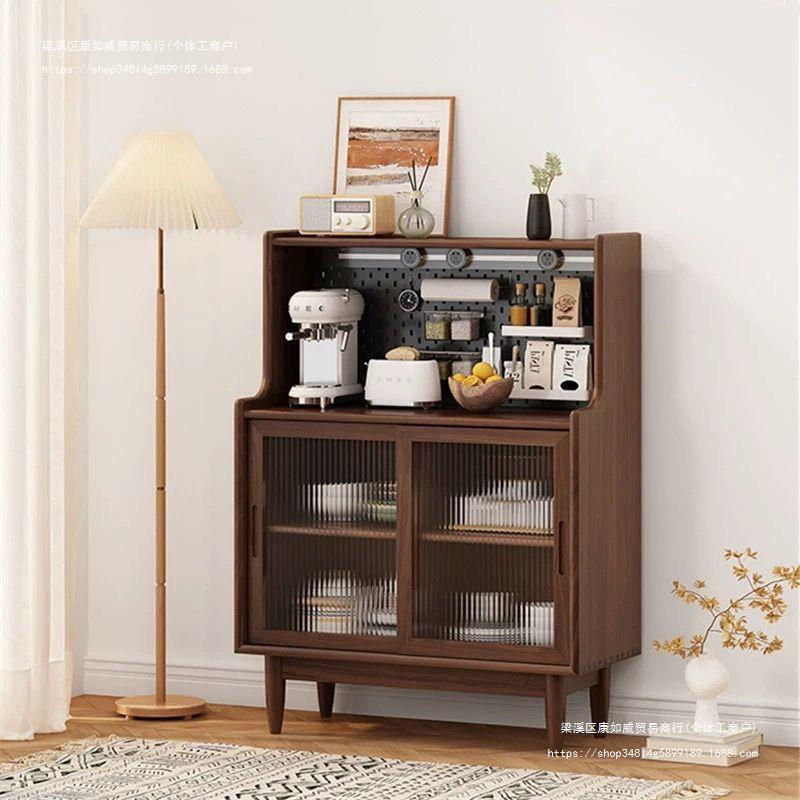 Small apartment sideboard Japanese style simple solid wood storage cabinet restaurant side cabinet hole board storage cabinet wall tea cabinet