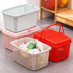 Supermarket Multi-use Shopping Basket Frame Portable Basket Convenience Store Plastic Large and Small Upgraded thickened Wheeled Rod Basket