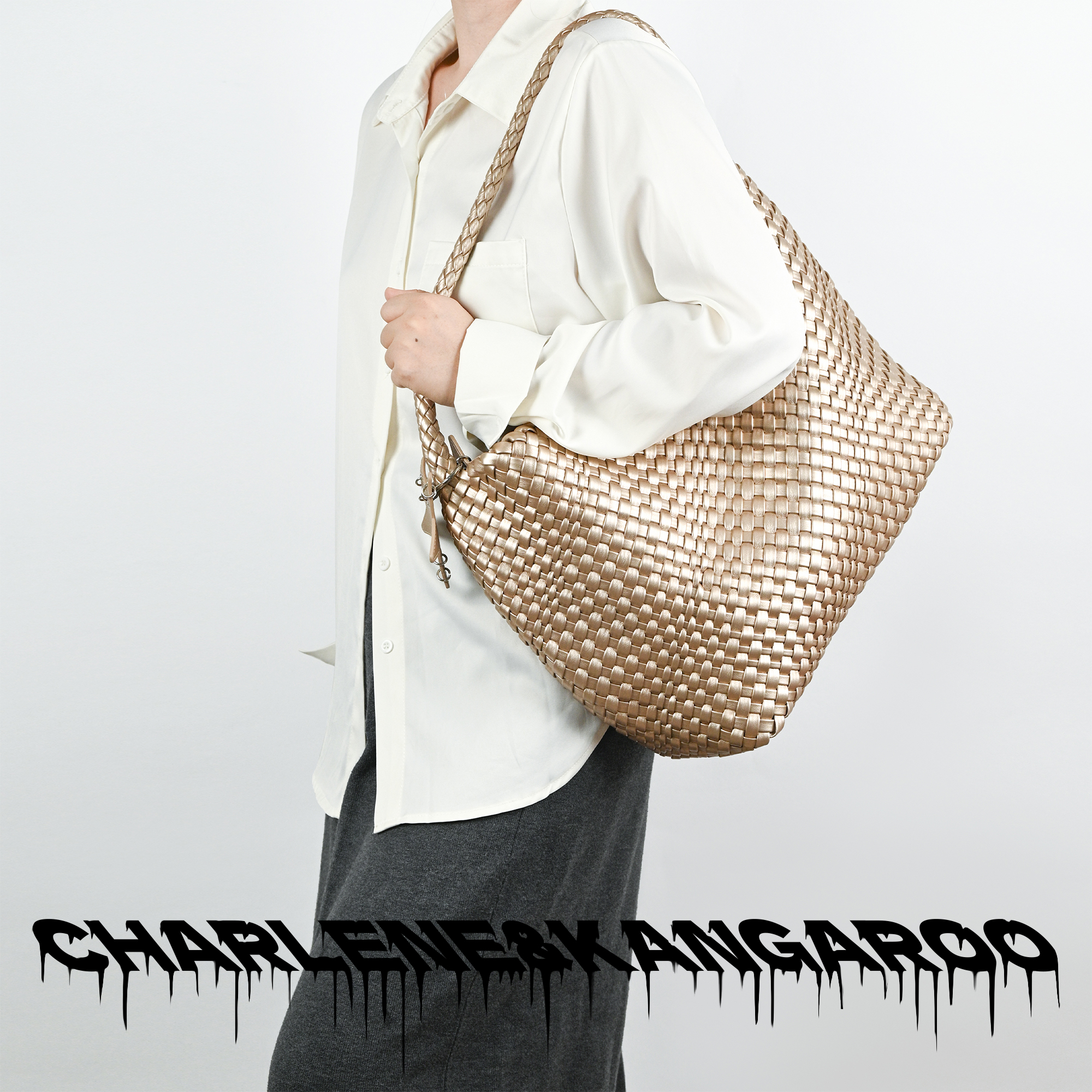 [618カーニバル]オリジナルシャンパン織りトートバッグレディース、大容量通勤ハンドバッグショルダーバッグ