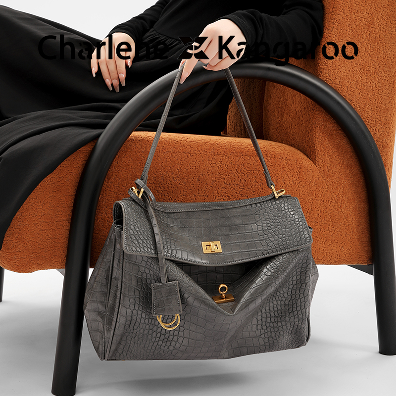 Dreammodel Original Crocodile Pattern Lock Kelly Bag, Feminine Commuter Tote Bag, Fashionable Shoulder Crossbody Bag