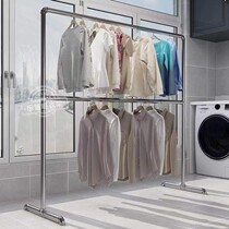 Two layers hanghanger plated zinc pipe clothes hanger upper and lower double bedroom room clothes hanger not occupying space floor load bearing sun