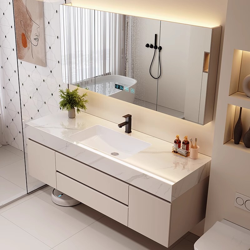 Slate Seamless Ceramic Integrated Basin Bathroom Cabinet Smart Mirror Washbasin Washstand Bathroom Washbasin Cabinet Set