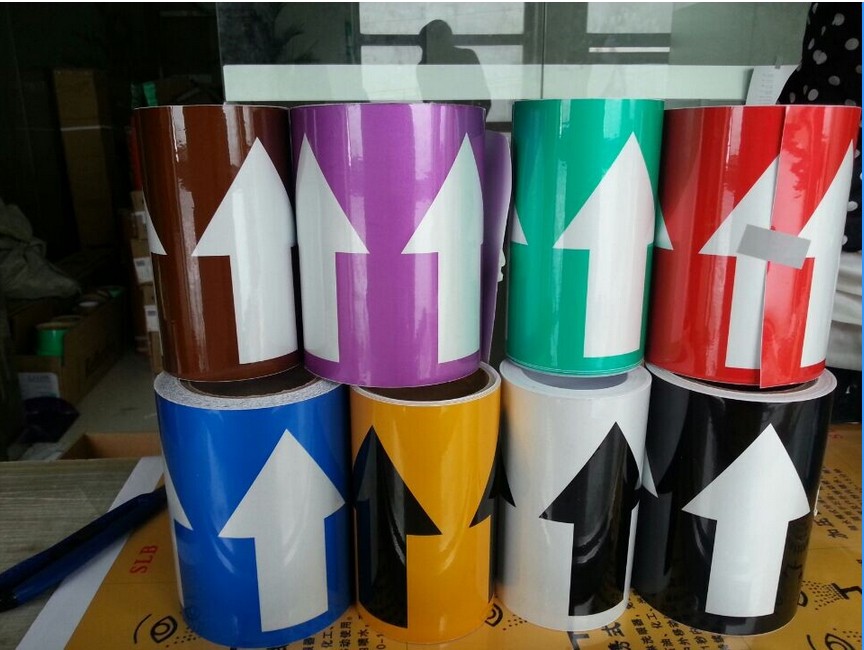 Industrial pipeline marking arrow flow direction 10cm*20m pipeline label safety marking color ring identification 8 colors