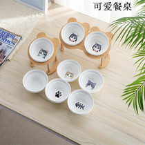 Cat bowl Ceramic protection cervical spine double bowl rice and food bowl Pet supplies oblique mouth rack anti-tipping cat and dog food bowl