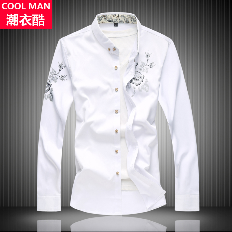 2026 Summer Men's Long Sleeve Shirt Youth Plus Size Oversized Printed Shirt Trendy Casual Loose Shirt for Big and Tall Men