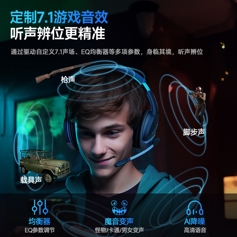 Siberia K02Spro Headset for Gaming, Dedicated Wireless 7.1 Desktop Computer Headset, Wired