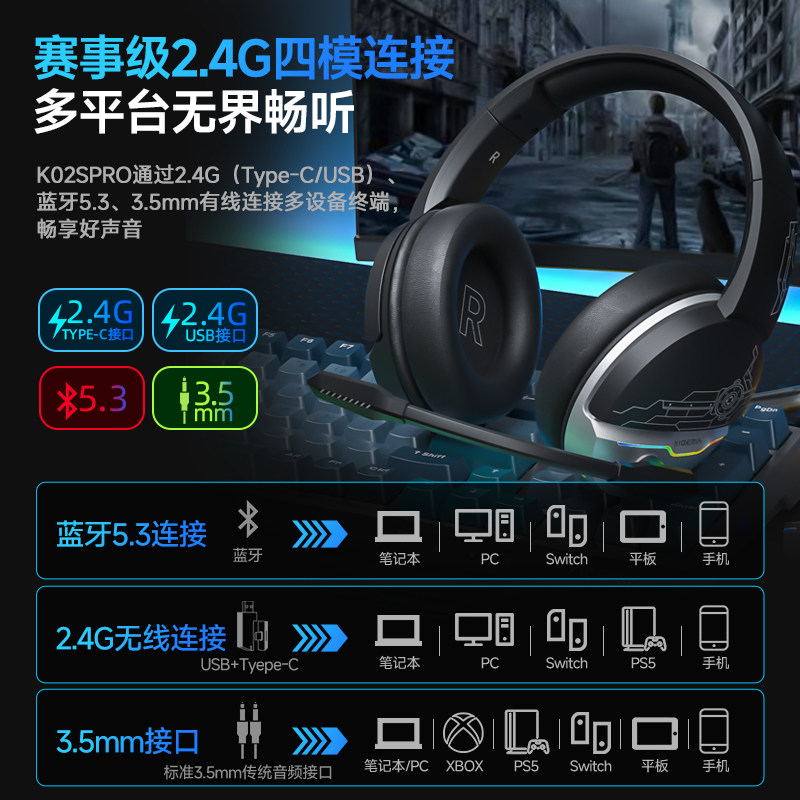 Siberia K02Spro Headset for Gaming, Dedicated Wireless 7.1 Desktop Computer Headset, Wired