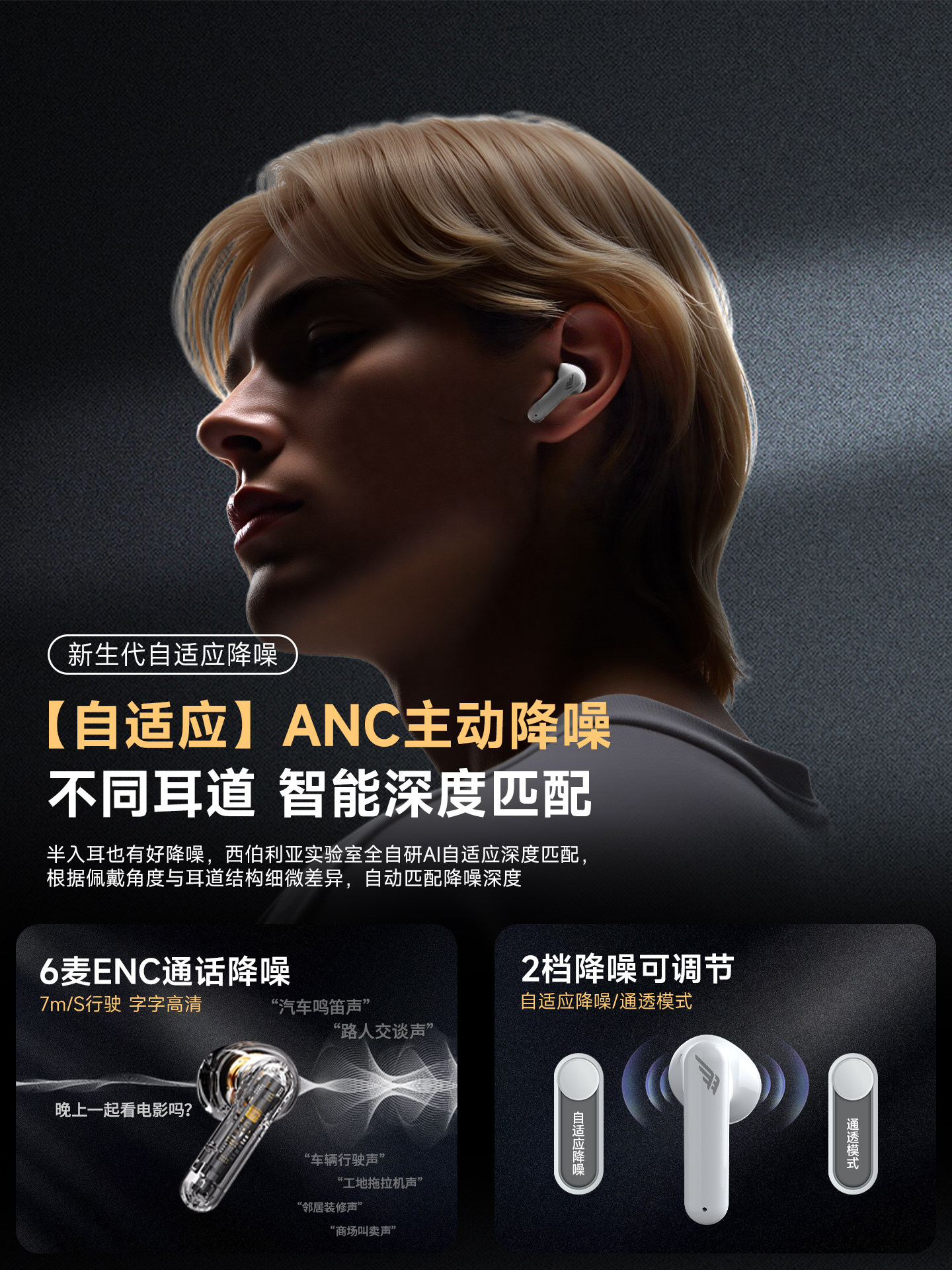 Siberian Feather As10 Bluetooth Headset, Semi-In-Ear, Noise-Cancelling, High-Quality Sound, Long-Term Wear Without Pain, Wireless 2026 New Model