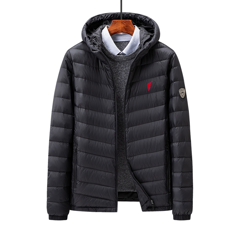 [Outlet Brand Discount] Paul Embroidered Lightweight down Jacket Men's Hooded White Duck down Warm Windproof Coat